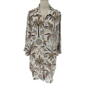 Label of Love Shirt Dress White Brown Tropical Palm Print Large